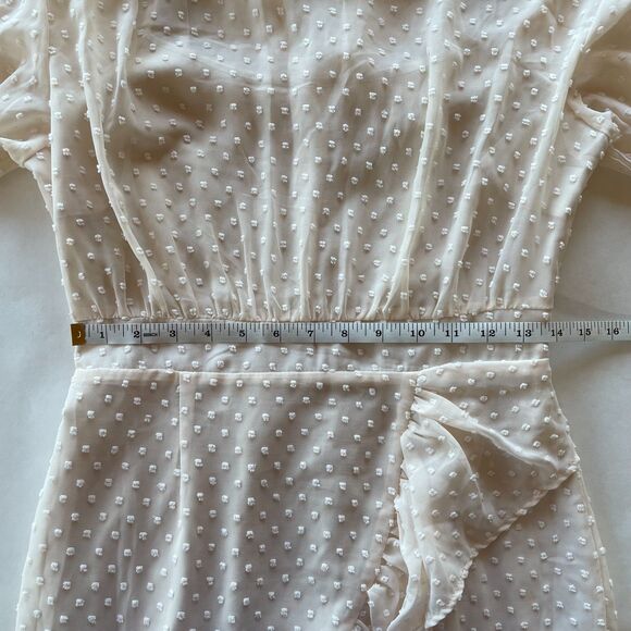 NWT Showpo. Tiahna Long Sleeve High Neck Ruffle Swiss Dot Dress in Cream Size 6 - Picture 13 of 15